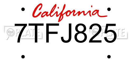 7TFJ825 California License Plate