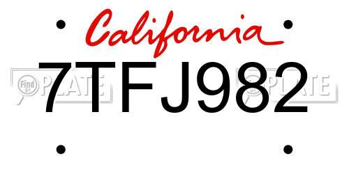 7TFJ982 California License Plate