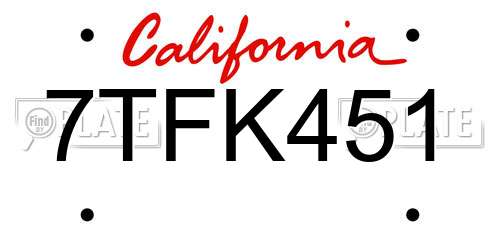 7TFK451 California License Plate
