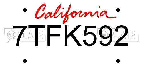 7TFK592 California License Plate