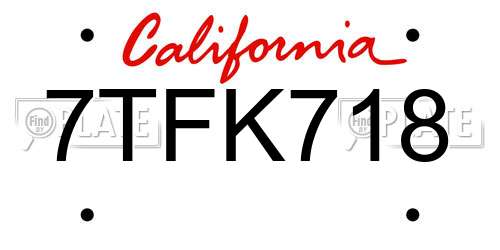 7TFK718 California License Plate