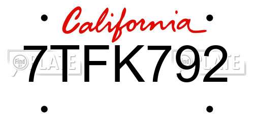 7TFK792 California License Plate