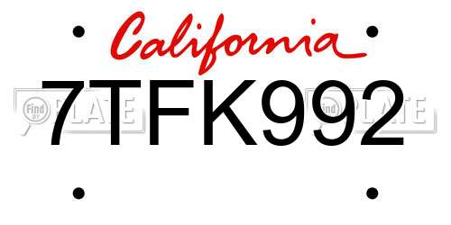 7TFK992 California License Plate