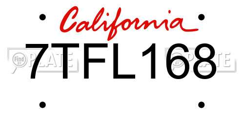 7TFL168 California License Plate