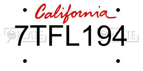 7TFL194 California License Plate