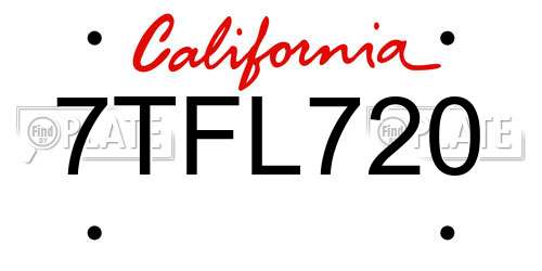 7TFL720 California License Plate