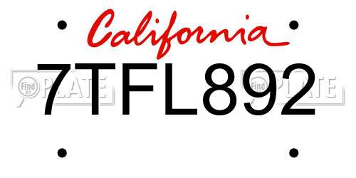 7TFL892 California License Plate