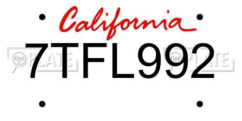 7TFL992 California License Plate