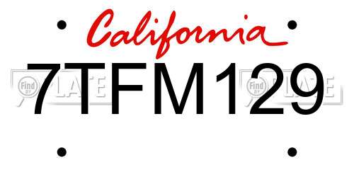 7TFM129 California License Plate