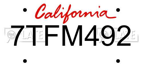 7TFM492 California License Plate