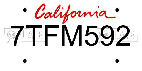 7TFM592 California License Plate
