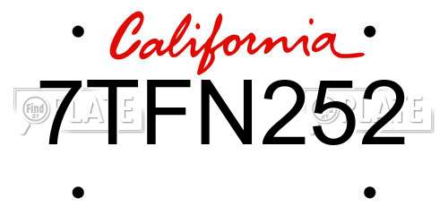 7TFN252 California License Plate