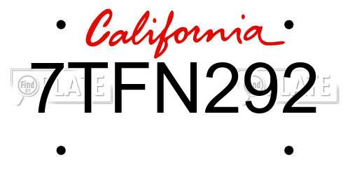 7TFN292 California License Plate