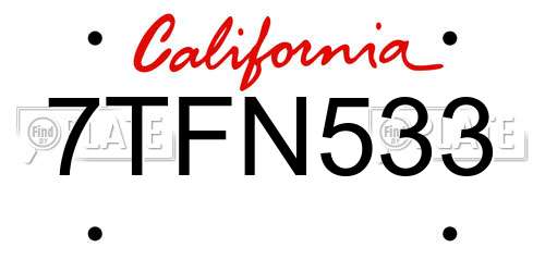 7TFN533 California License Plate