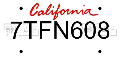 7TFN608 California License Plate