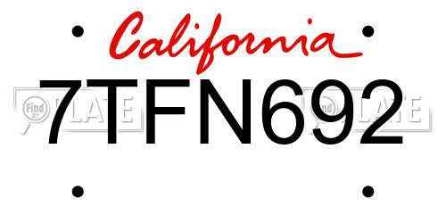 7TFN692 California License Plate