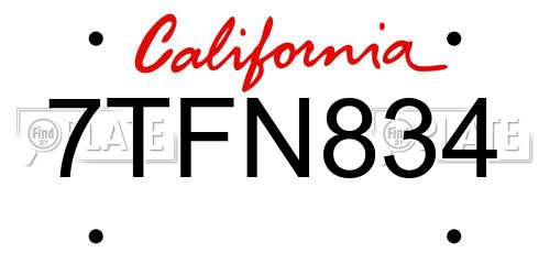 7TFN834 California License Plate