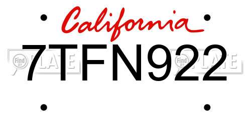 7TFN922 California License Plate