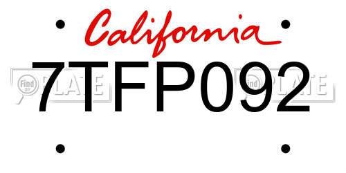 7TFP092 California License Plate