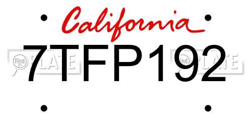 7TFP192 California License Plate
