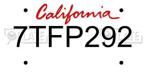 7TFP292 California License Plate