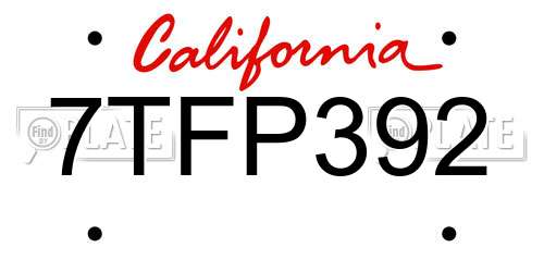 7TFP392 California License Plate