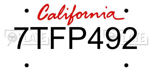 7TFP492 California License Plate
