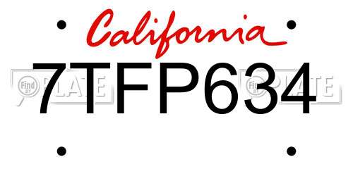 7TFP634 California License Plate