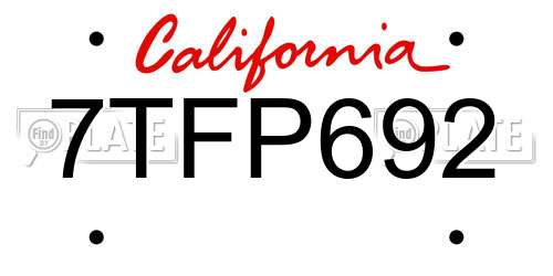 7TFP692 California License Plate