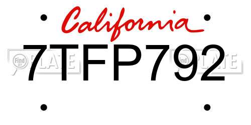 7TFP792 California License Plate