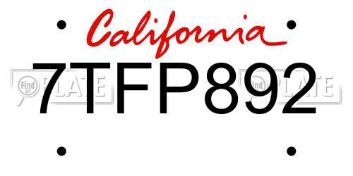 7TFP892 California License Plate