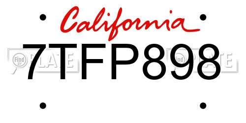7TFP898 California License Plate