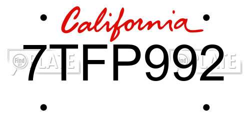 7TFP992 California License Plate