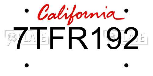 7TFR192 California License Plate
