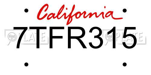 7TFR315 California License Plate