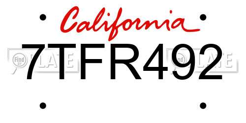 7TFR492 California License Plate
