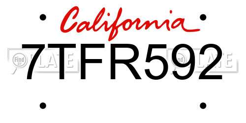 7TFR592 California License Plate