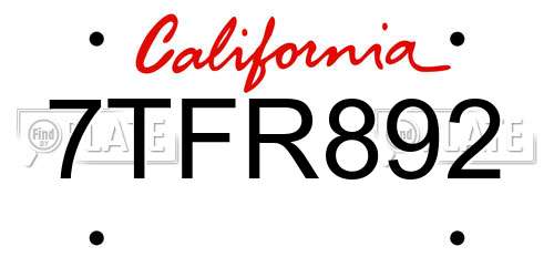 7TFR892 California License Plate