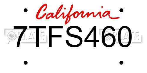 7TFS460 California License Plate