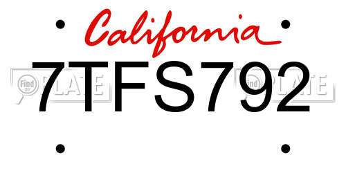 7TFS792 California License Plate