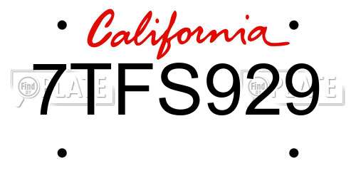 7TFS929 California License Plate