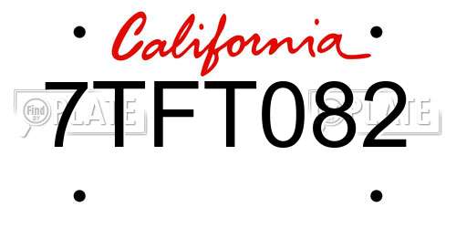 7TFT082 California License Plate