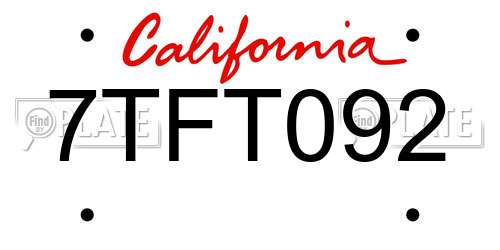 7TFT092 California License Plate