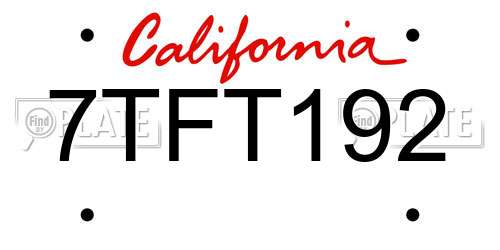 7TFT192 California License Plate