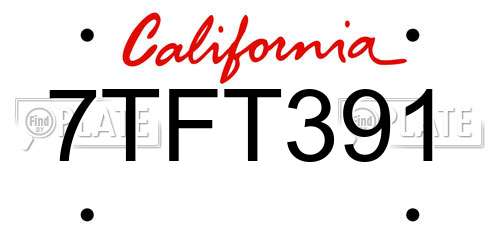 7TFT391 California License Plate