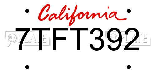 7TFT392 California License Plate