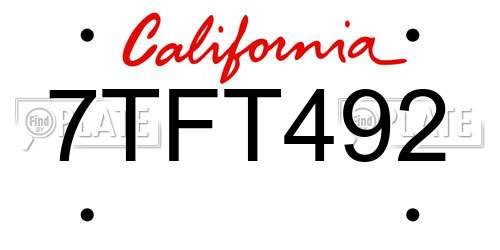 7TFT492 California License Plate