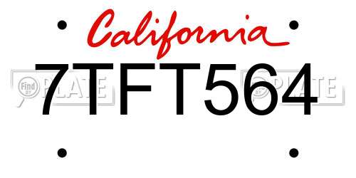 7TFT564 California License Plate