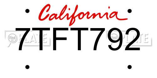 7TFT792 California License Plate