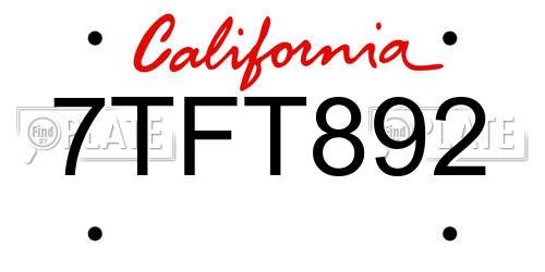 7TFT892 California License Plate